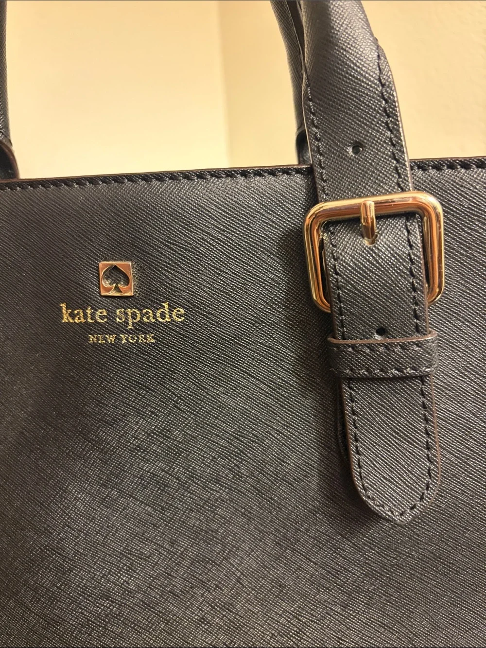 kate spade black leather satchel with gold hardware